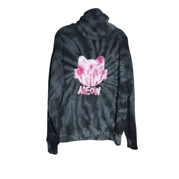 Tie-Dye Colortone Hoodie With Cat Print & "Meow" Text Design - Picture 2 of 9